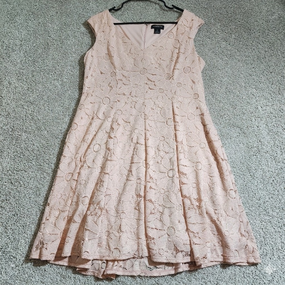 Liz Claiborne Pink Floral Lace Dress Size 16 Fit & Flare Cottagecore A-Line
